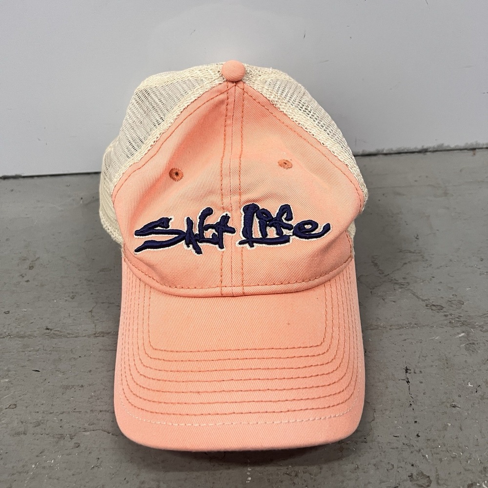 Salt Life Pink Tan Mesh Baseball Cap Adjustable Trucker Hat Beach Surf Lifestyle